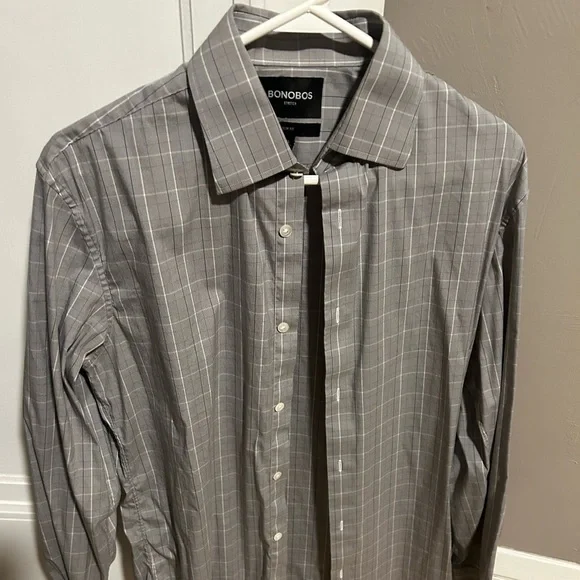 Bonobos Jetsetter Stretch Dress Shirt. 16/35. Grey striped.